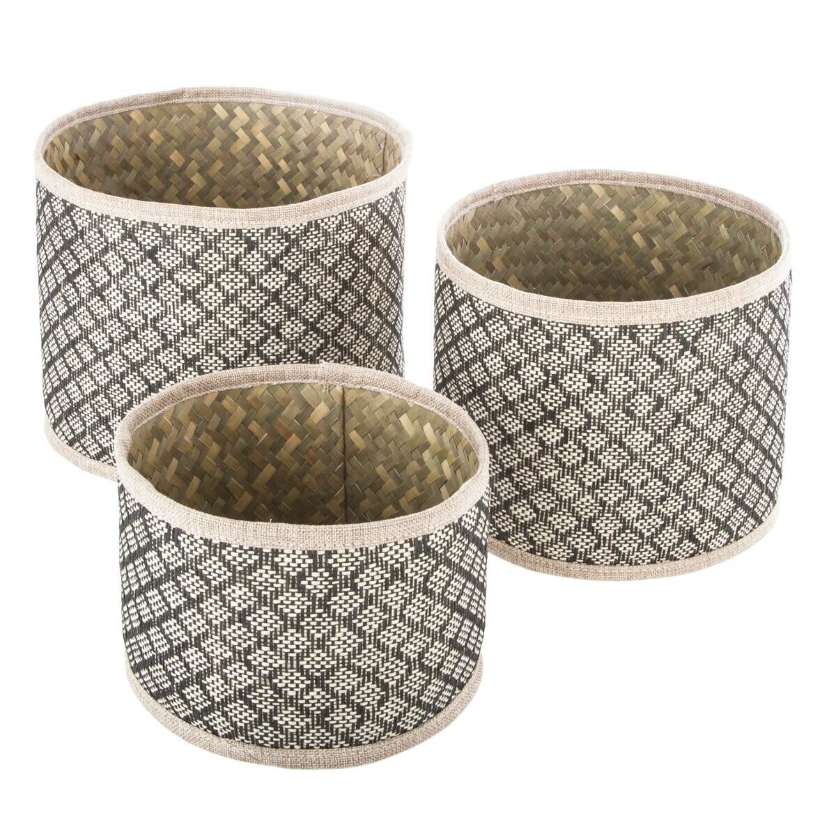 Lot de 3 paniers ronds Aziz roseau