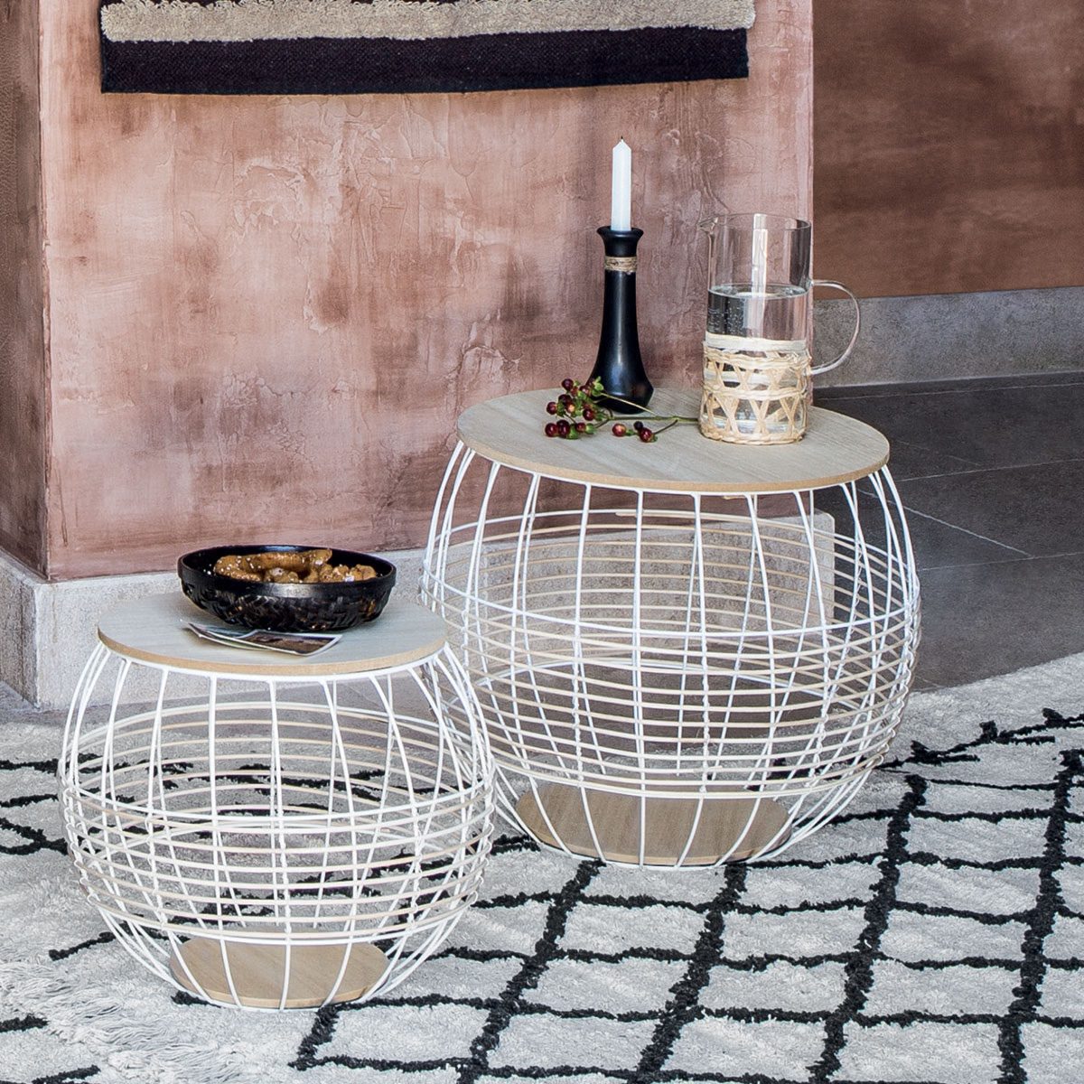 Lot de 2 tables café gigognes Juline métal blanc