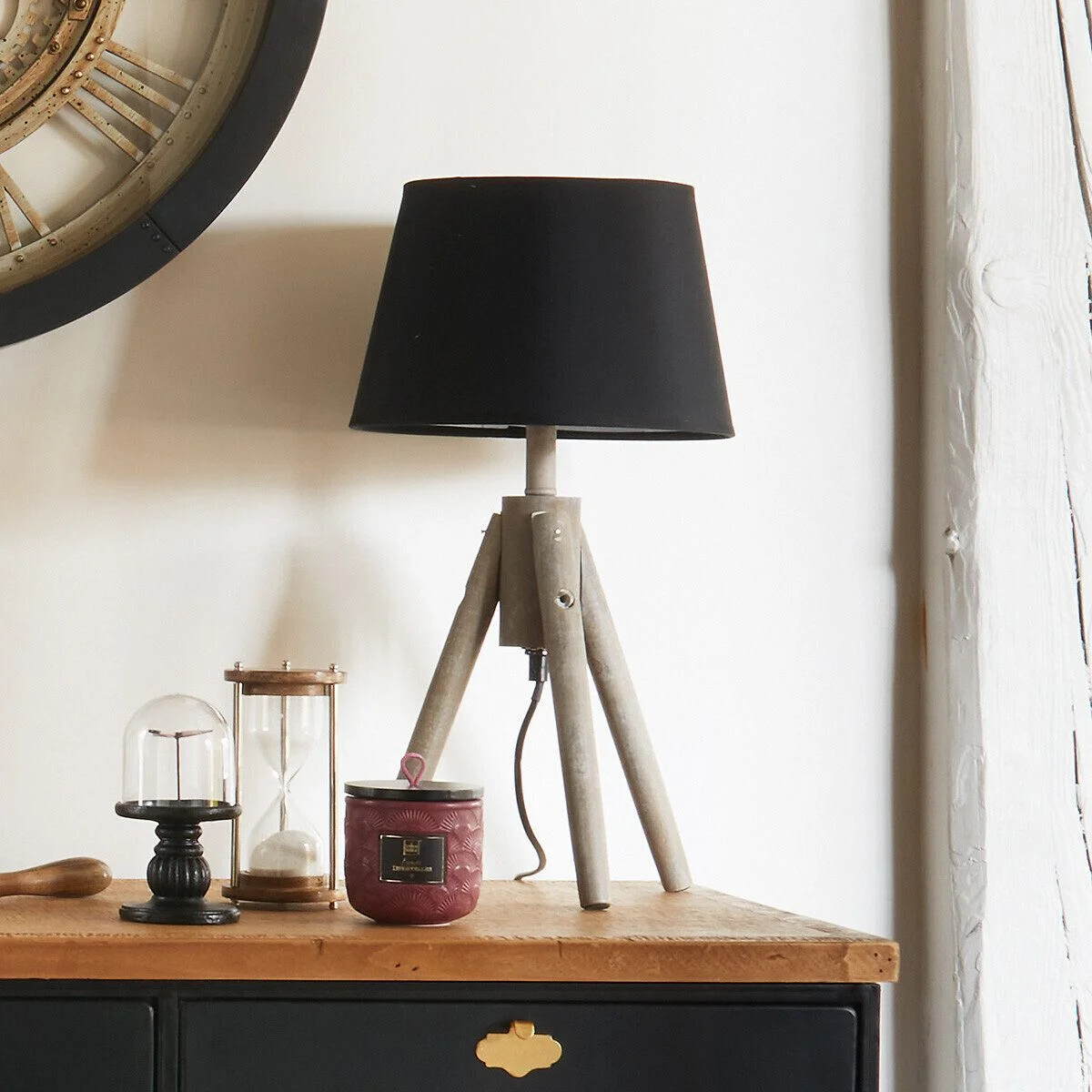 Lampe trépied Miry haut 46 cm bois noir