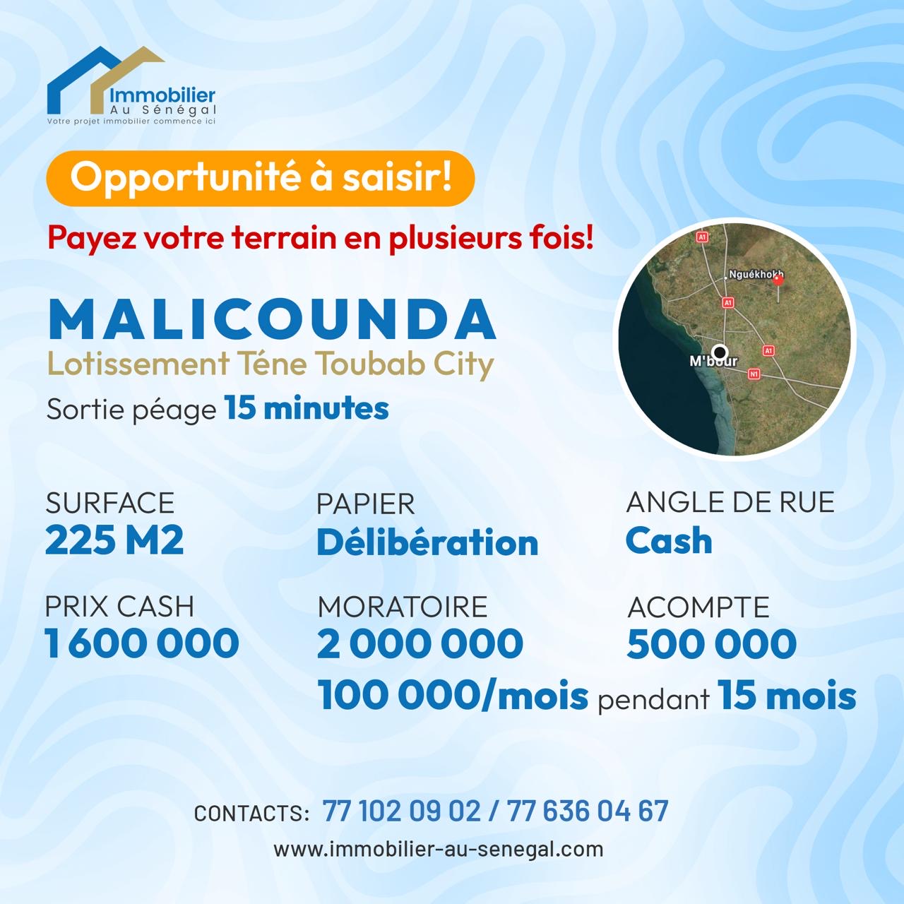 Terrains de 225m² à vendre à Malicounda