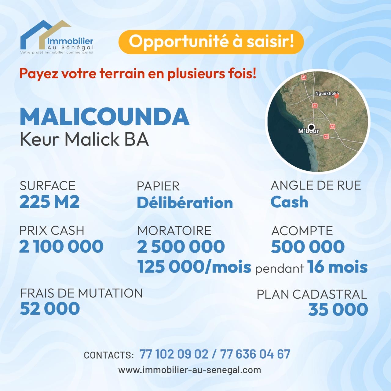 Terrain de 225m² à vendre à Malicounda Sénégal