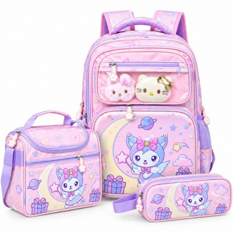 Set sac à dos orthopédique 3 pièces Kuromi – Lunch Bag et trousse – SC3449