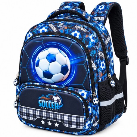 Sac à dos scolaire Premium Football Soccer bleu et noir – SC3435
