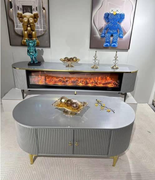 Ensemble de Meubles et Foyer Électrique Silver