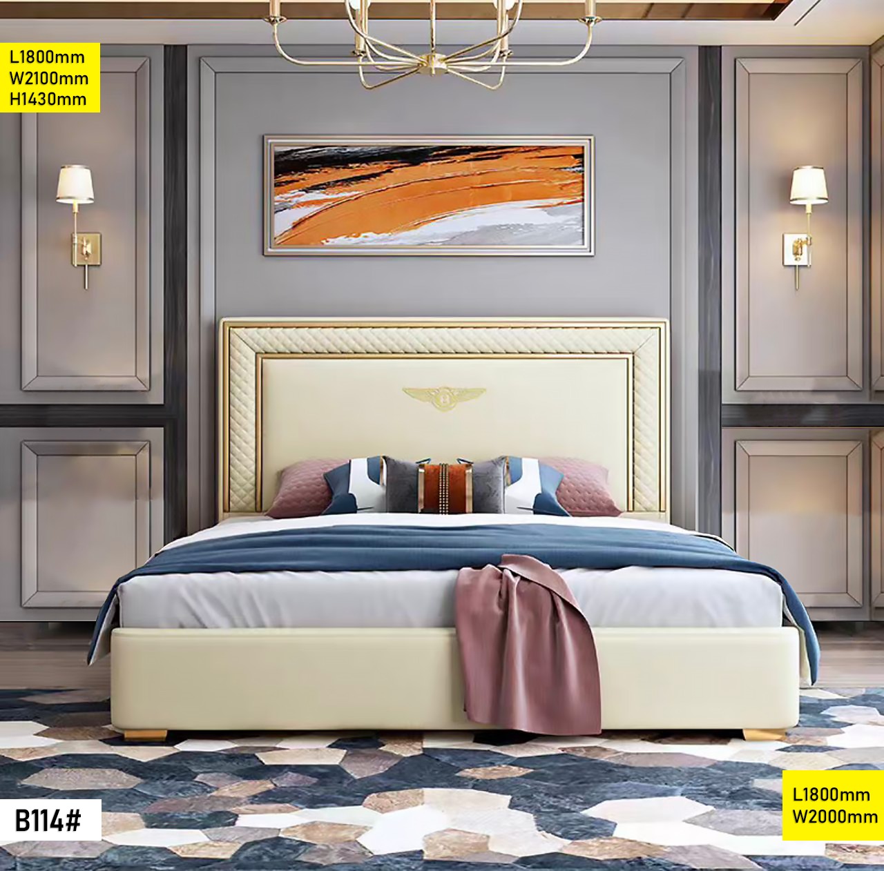 Lit King Size 1.80 m B114 – Lit Double Moderne 180×200 cm avec Tête de Lit Élégante