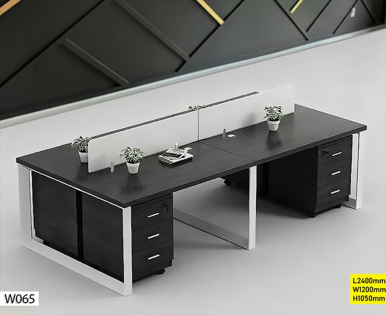 Station de travail W065 bureau professionnel noir – Poste de travail moderne L2400×W1200×H1050 mm – Mobilier open space collaboratif robuste et design contemporain