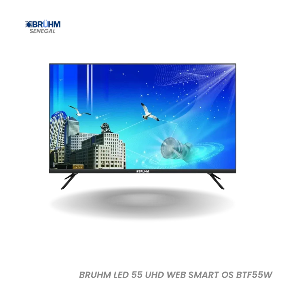 Téléviseur BRUHM LED 55″ UHD – Web Smart OS – BTF-55W – Expérience Visuelle Intelligente et Immersive