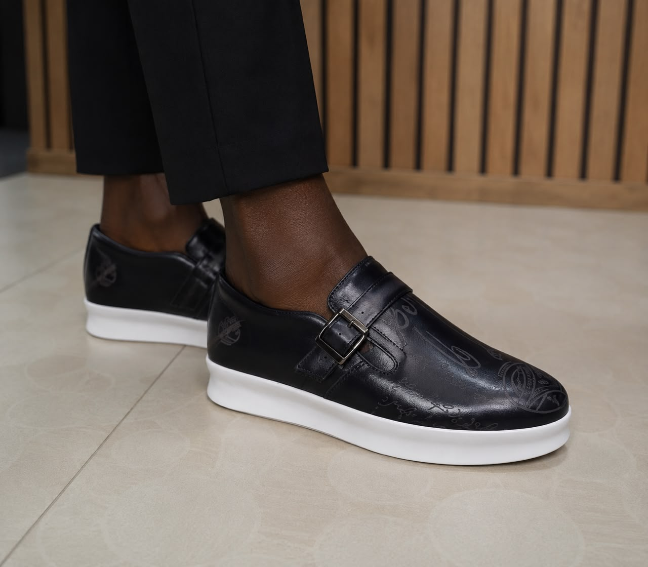 Chaussure Homme Monk Strap Noir – Semelle Blanche