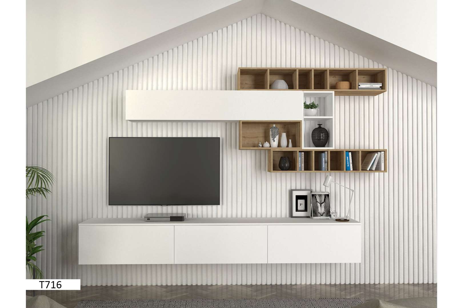 Table TV T716 Blanc avec Étagère – Meuble TV Moderne et Design