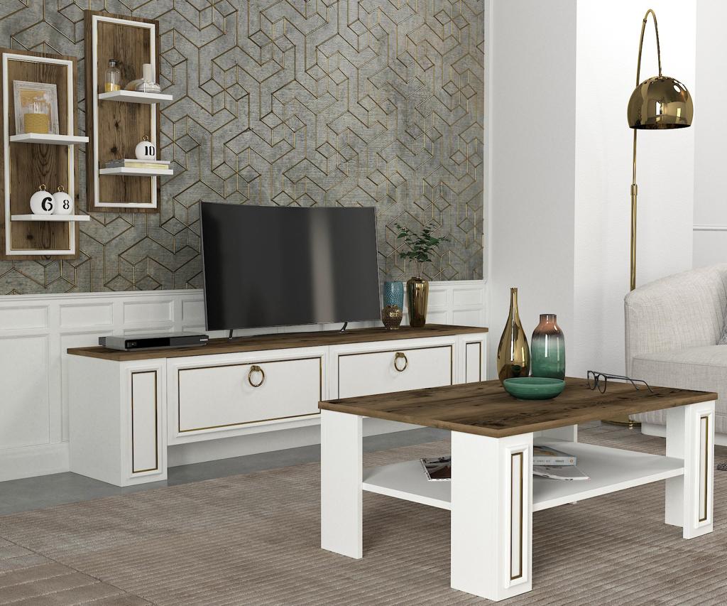 Ensemble Table Téléviseur et Table Basse SANSA UNIT – Marron et Blanc (1,80m)