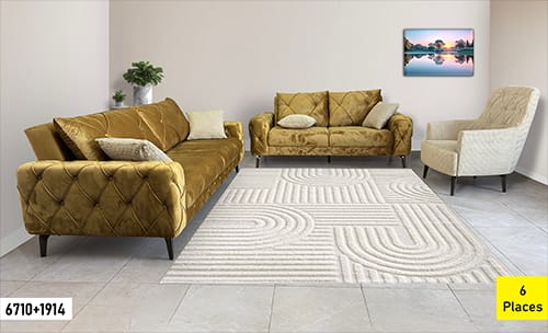 Salon Lizbon 6710+1914 – Canapé-Lit 6 Places – Couleur Jaune & Beige – Design Moderne et Confort Premium