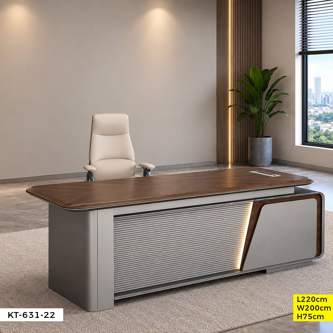 Bureau de Direction KT-631-22 en Bois Foncé et Gris Clair