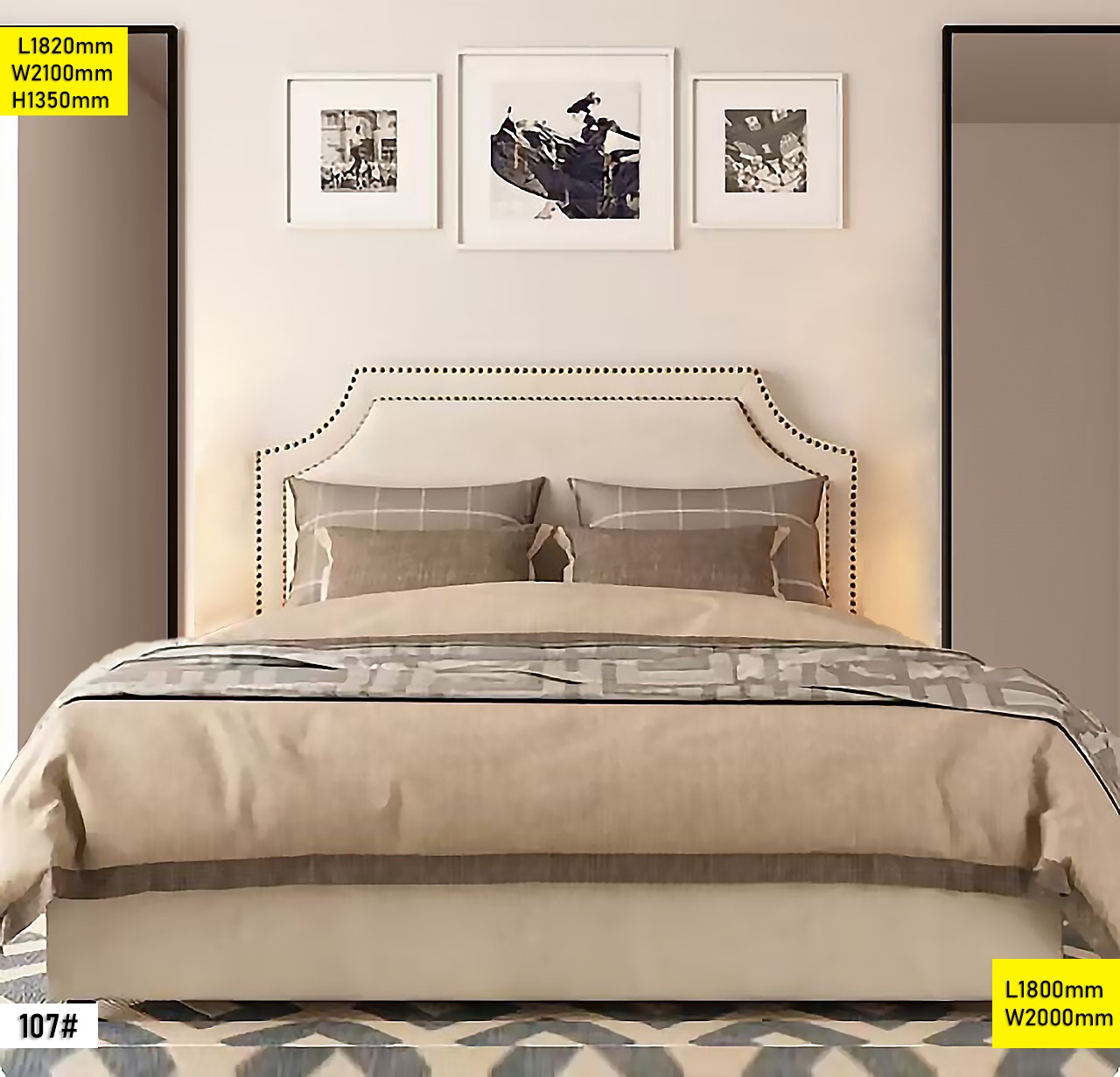Lit 1.80M 180×200 cm Réf 107# – King Size avec Tête de Lit 1350mm Design Élégant