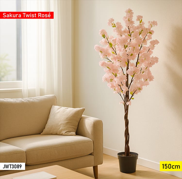 Arbre Artificiel Sakura Twist Rose 150 cm – Cerisier Fleuri Décoratif Intérieur | JWT3089