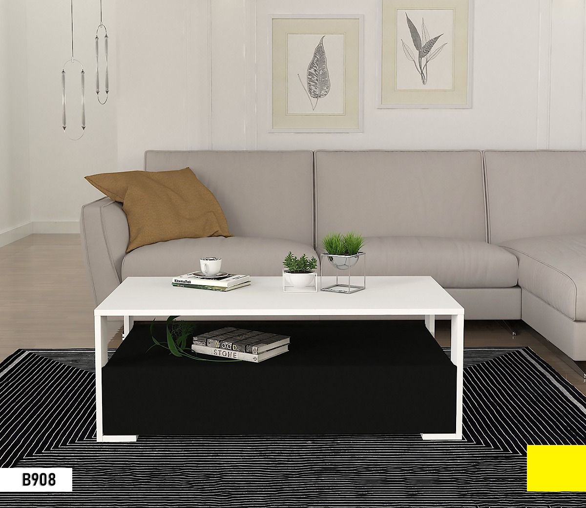 Table TV B908 Noir/Blanc – Meuble TV Moderne, Design Élégant et Pratique
