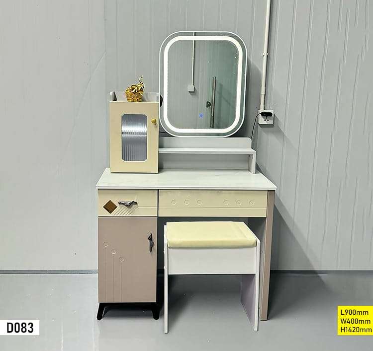 Coiffeuse Moderne D083 avec Miroir Lumineux et Tabouret
