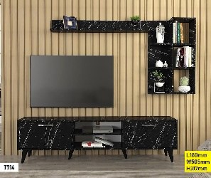 Table TV + Étagère Noir 180 cm T714 – Meuble TV Moderne avec Rangement Élégant et Design Contemporain