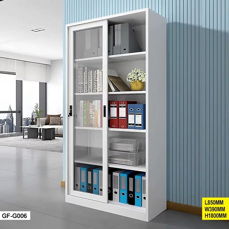 Armoire de Bureau Métallique GF-G006 à Portes Coulissantes Vitrées – 180 × 85 × 39 cm | Rangement Professionnel