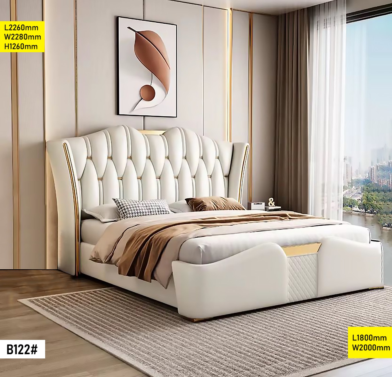 Lit King Size 1.80 m B122 – Lit Moderne 180×200 cm avec Grande Tête de Lit Design