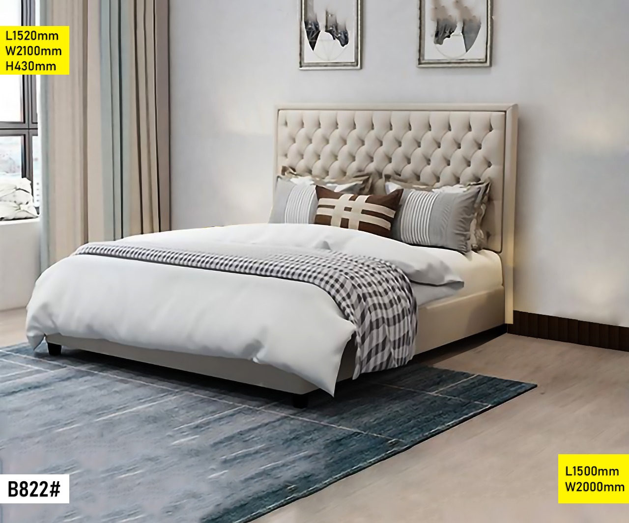 Lit Double 1.50 m B822 – Lit Moderne 150×200 cm avec Tête de Lit Élégante pour Chambre