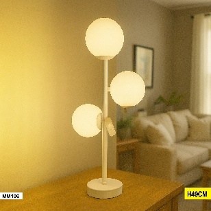 Abat-jour Lampe de Table Trio Sphères Verticales – Modèle MM106 (49 cm)