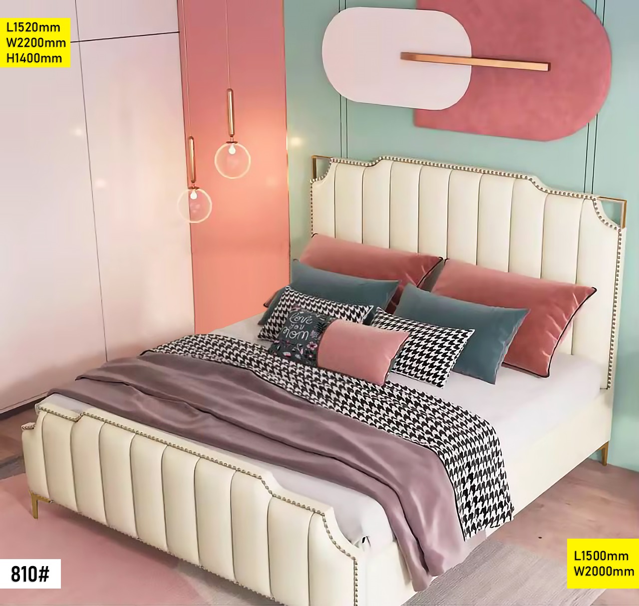 Lit 1.50M Design Moderne – Lit Double 150×200 810# Robuste et Élégant – Chambre Adulte Confort Premium