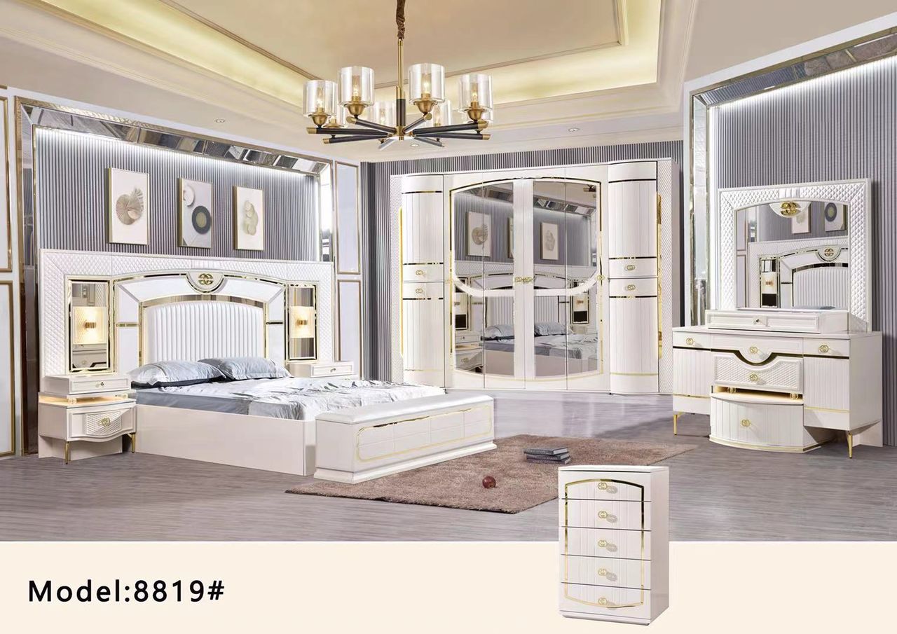 Chambre à Coucher Élégante avec Armoire 6 Portes 8819# – Luxe Confort