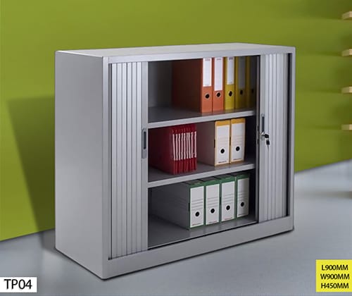 Armoire Métallique Basse à Rideau TP04 – Meuble de Bureau Compact Argenté