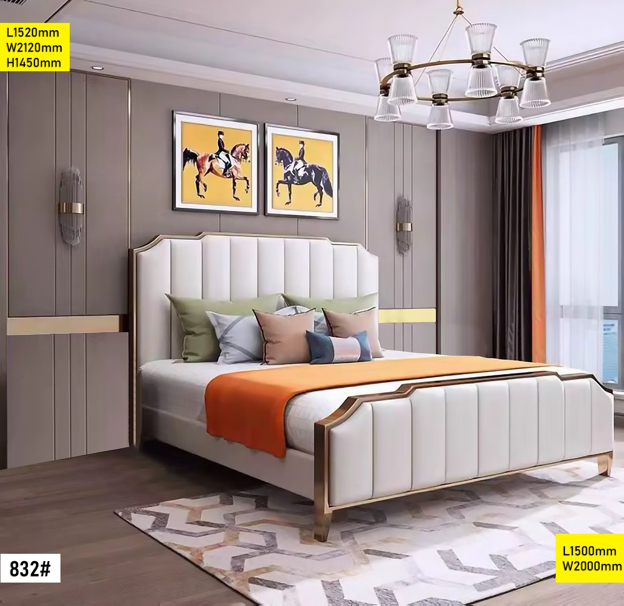 Lit 1.50M 150×200 Design Moderne – Lit Double Confort avec Tête de Lit Élégante – Modèle 832#