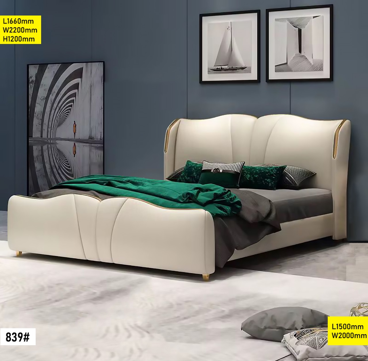 Lit 1.50M 150×200 Design Moderne – Lit Double Confort avec Tête de Lit Élégante – Modèle 839#