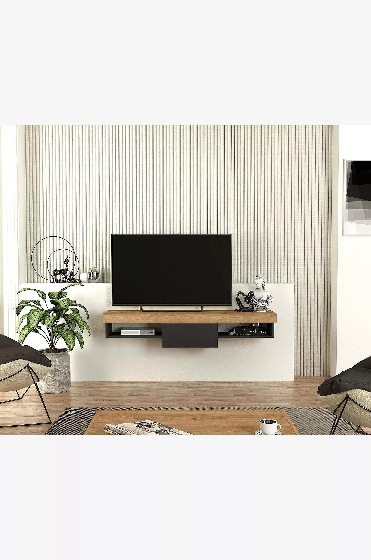 T621 Meuble Tv suspendu Raun TV Stand Sepet – Anthracite 1536/305/314