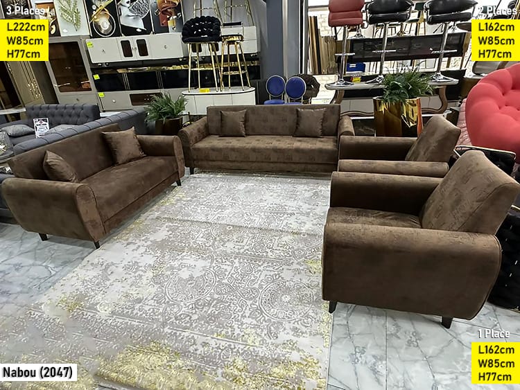 Salon NABOU – 7 Places Modèle 2047 – Tissu Chinille Marron