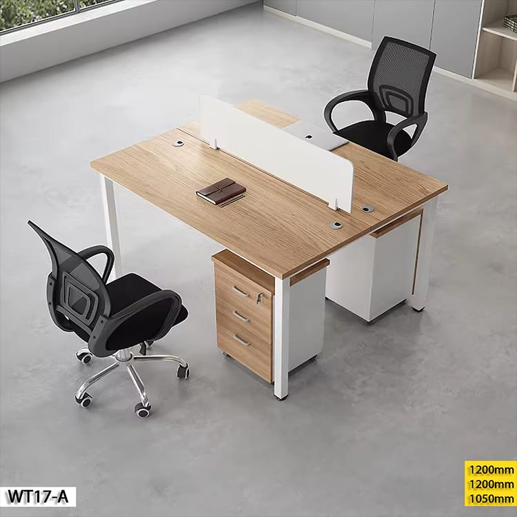 Station de Travail WT17-A 2 Places – Bureau Professionnel Beige/Marron 120×120 cm, Design Moderne et Fonctionnel