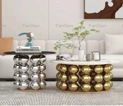 Table d’appoint de canapé ronde simple en acier inoxydable 1+1 DORE SILVER