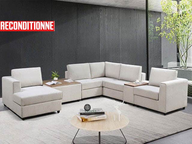 SALON TISSU 6 PLACES ANGLE V-259 COULEUR BELFAST 23 BEIGE RECOND