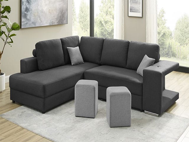 Salon tissu Angle 5 Places Tissu Gris Foncé KARINA – Dakar