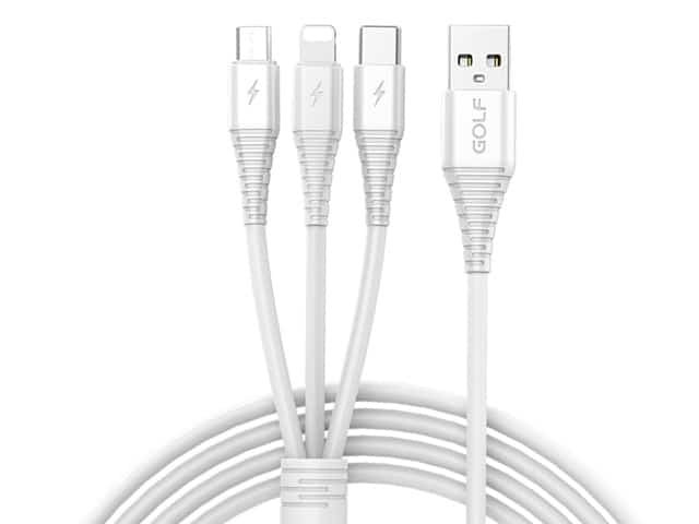 Câble Chargeur USB 3 en 1 GOLF SPACE GC-65 – Lightning, USB-C, Micro USB | Charge Rapide Universel Smartphone
