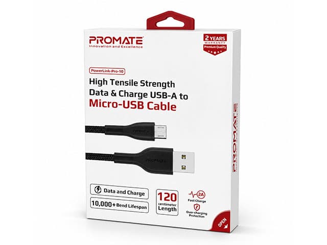 Câble chargeur USB Promate Samsung 1,2 m – Charge Rapide 2A, Durable et Résistant à la Traction