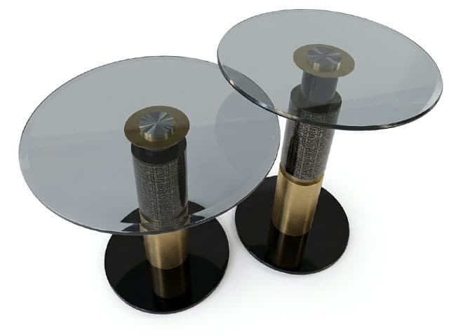 TABLE DE COIN EN VERRE SUPERPOSE REF JL022 COULEUR NOIR/DORE 50X50
