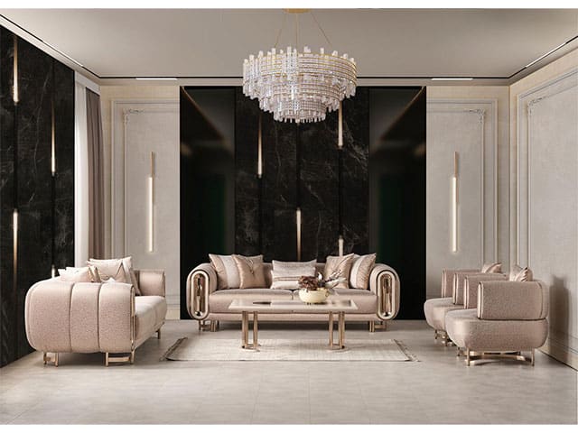 Salon Tissu 8 Places Beige +Table Basse – Canapé Sénégal