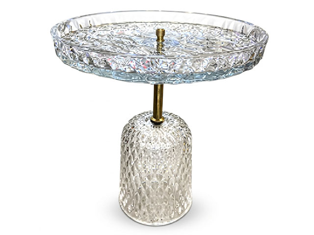 TABLE DE COIN EN VERRE REF JL016 COULEUR ARGENTE/DORE 40X40