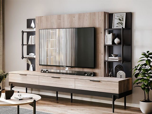 Meuble TV moderne XXL 224 cm marron beige Dakar