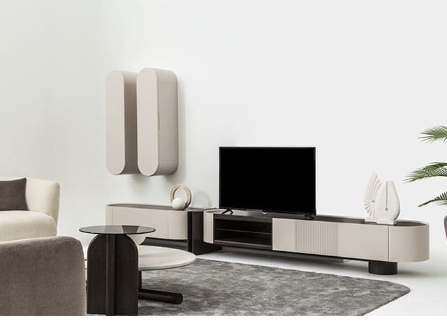 Meuble TV Moderne + Table Basse Design Beige Marron