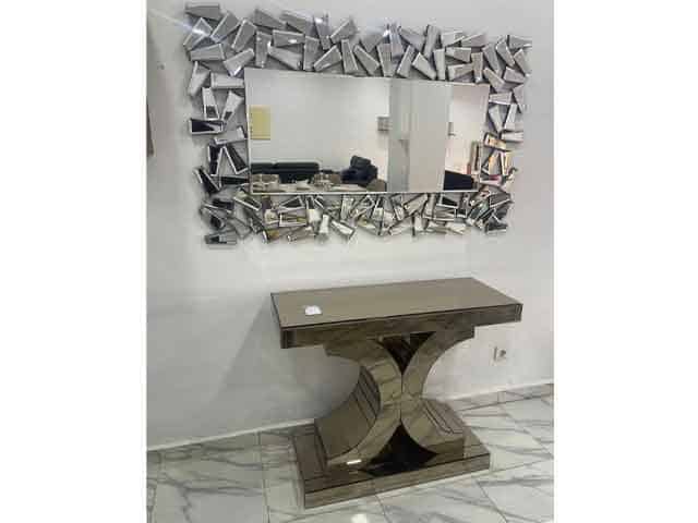 Console en verre miroir design bronze argent 115 cm Dakar