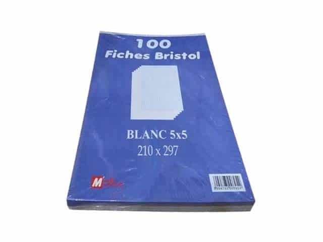 Fiche Bristol A4 210g Quadrillée 5x5 Blanc | 100 Fiches