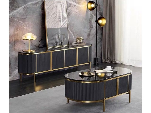 Meuble TV &amp; Table Marbre Gris Doré Luxe Dakar