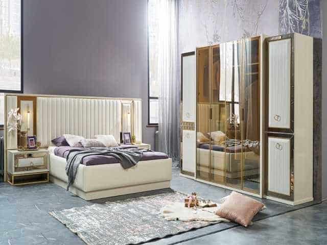 Chambre à coucher Complète Sofia 180x200 Blanc Gris Dakar