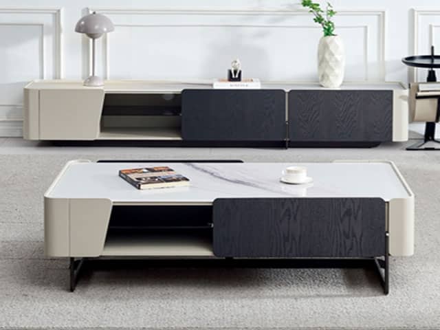 Meuble TV + Table Basse Moderne Noir Beige Dakar
