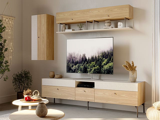 Meuble TV CANELA 220 cm Marron Beige Design Moderne