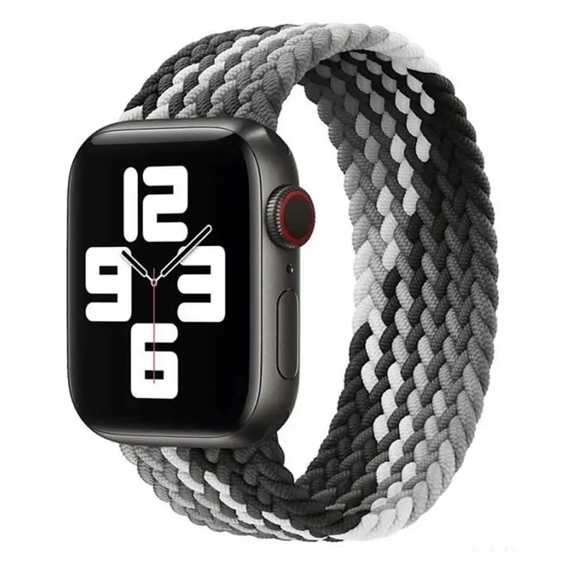 Bracelet en Nylon Tressé Gris Blanc pour Apple Watch